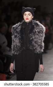 Model walks at Zang Toi Runway Fall Winter 2016 Collection during New York Fashion Week at Pier 59 Studios on February 13, 2016 in New York City.
