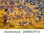 Model of Waterloo battle with tin miniature Napoleon soldiers troops