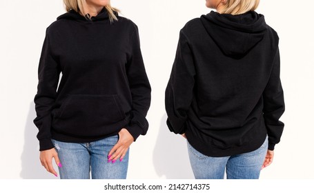 Model Wearing Black Women's Hoodie, Mockup For Your Own Design