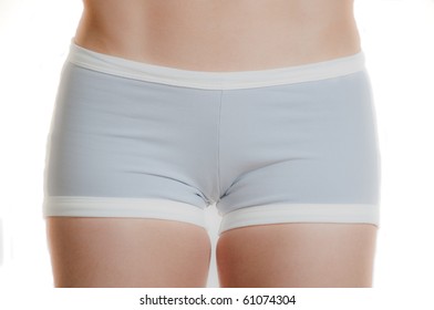 Model Wearing Light Gray Lycra Workout Shorts