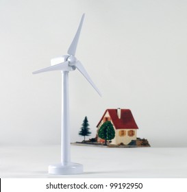 Model Wind Turbine With A House