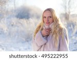 model in winter forest
