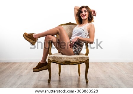 Model Woman On Armchair Stock Photo Edit Now 383863528 Shutterstock