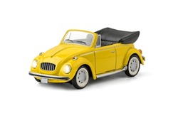 Model Of Yellow Retro Toy Car Cabriolet On A White Background.