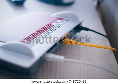 Modem adsl and ethernet cables connection