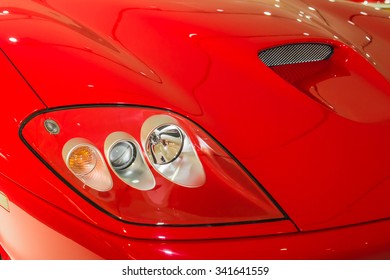 MODENA, ITALY - APRIL 2015: Museum  Enzo Ferrari Modena. Red Ferrari 575 Superamerica 2005. Front View. 