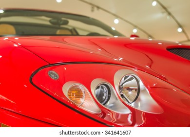 MODENA, ITALY - APRIL 2015: Museum  Enzo Ferrari Modena. Red Ferrari 575 Superamerica 2005. Front View. 