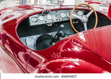 MODENA, ITALY - APRIL 2015: Museum Enzo Ferrari Modena. Red Ferrari 125S 1947. View of car cabin. - Shutterstock ID 406894837