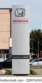 Modena - Italy - August 14, 2022: Honda Logo Installed Outdoor To Indicate The Sale And Service Center