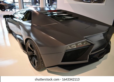 Modena, Italy, December 16 2019: Museo Lamborghini Grey Lamborghini
