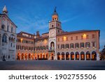 Modena, Italy. Historic building of Town Hall at dusk