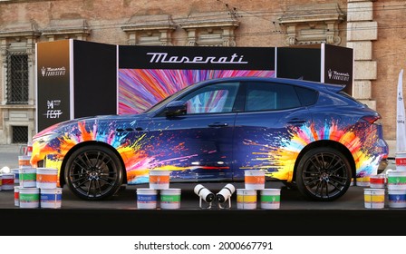 MODENA, ITALY, July 1 2021 - Motor Valley Fest exhibition, Maserati Levante Fuoriserie special Bottura edition, color details