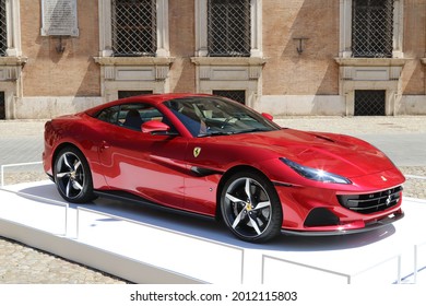 Modena, Italy, July 1 2021 - Ferrari Portofino M Sport Car Detail, Motor Valley Exhibition