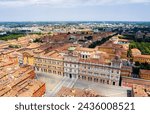 Modena, Italy. Palace - Palazzo Ducale di Modena. Piazza Roma - City square. Panorama of the city on a summer day. Sunny weather with clouds. Aerial view