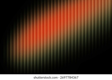 Modern abstract background featuring a pattern of vertical stripes with a diagonal color gradient transitioning from vibrant orange to muted green and dark black.