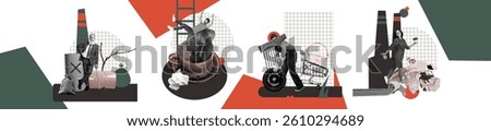 Modern abstract collage design featuring creative artwork compositions and conceptual themes in a dynamic graphic style