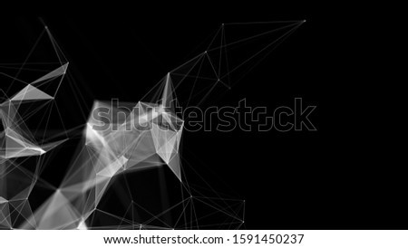 Modern abstract polygonal background. Data technology abstract futuristic illustration . Low poly shape with connecting dots and lines on dark background. Ppt webinar presentation bg for banner.