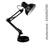 Modern Adjustable Black Desk Lamp with Flexible Arm and Metal Shade on White Background