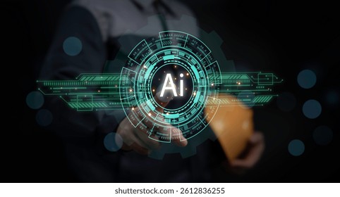 Modern AI interface design glowing over dark background symbolizing data systems, futuristic automation and cutting-edge digital intelligence solutions