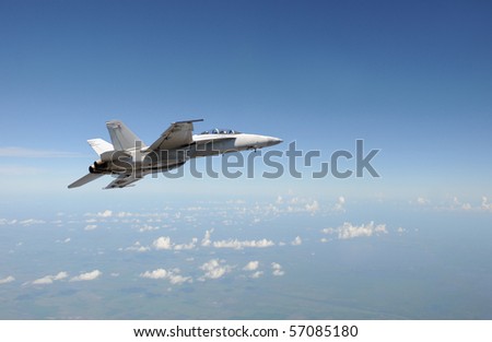 Modern Air force jet fighter at high altitude