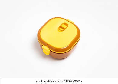 Modern Airtight Thermal Food And Beverages Container Equipment Isolated On White Background. Stainless Steel Tiffin Box.High Resolution Photo.