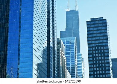 Modern American Cityscape. Glassy Skyscrapers of Chicago, Illinois, USA. American Architecture Photo Collection.
