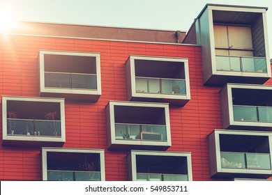 Modern Apartment House With Futuristic Balconies In Block Form