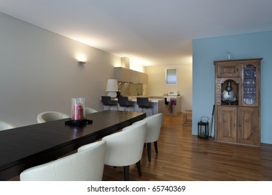 modern apartment interior view, dining table