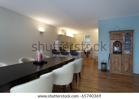modern apartment interior view, dining table