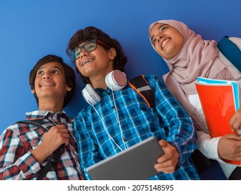 Modern Arab Teens Use Smartphone, Tablet And Latpop To Study During Online Classes Due To Corona Virus Pandemic