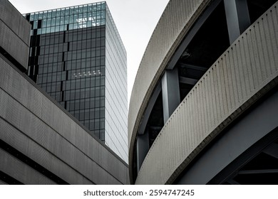 Modern Architectural Structures with Geometric Lines in Urban City