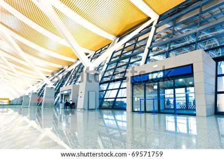 Modern Architecture of  airport, walkway and roof with nobody scene.