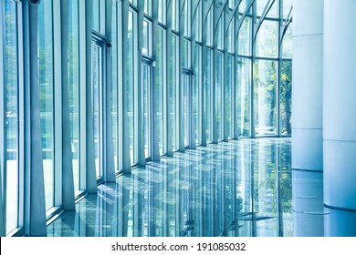 Modern Architecture At Glass Wall Corridor Backgrounds