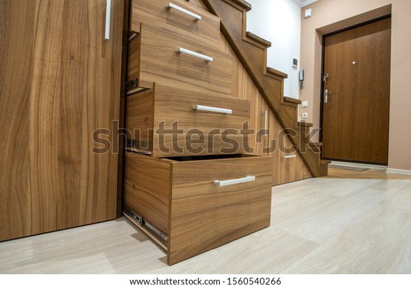 Modern Architecture Interior Luxury Hallway Glossy Stock Photo