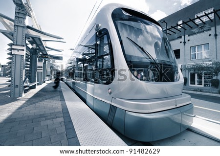 Modern Architecture of light rail station with train metro