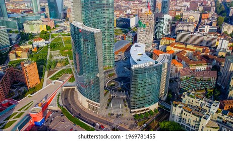 Modern Architecture. Roofs Of Houses. Aerial View. Tower Unicredit. Skyscrapers. Vertical Forest. Garibaldi Railway Station. Tourism. Fashion. Milan Italy May 2021 