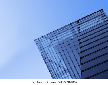 Modern architecture. Structural glazing of hi-tech ceiling. Minimal office building with glass and steel framework of roof or wall. Real estate, financial business and construction industry. Windows. - Powered by Shutterstock