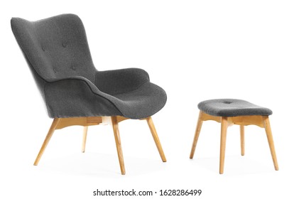 Modern armchair and stand on white background - Shutterstock ID 1628286499