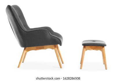 Modern armchair and stand on white background - Shutterstock ID 1628286508