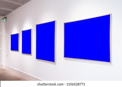 Modern Art Museum Frames Clipping Path Gallery Chroma Blue Spotlights White Minimalist Look