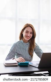 Modern Asian Business Woman In The Home Office, Doing Planning Analyzing The Financial Report, Business Plan Investment, Finance Analysis Concept