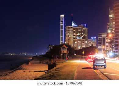 modern australian city at night (main beach,gold coast,qld,australia)