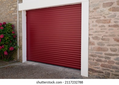 Modern Automatic Car Garage Roller Door Red Closed Metal Gate 