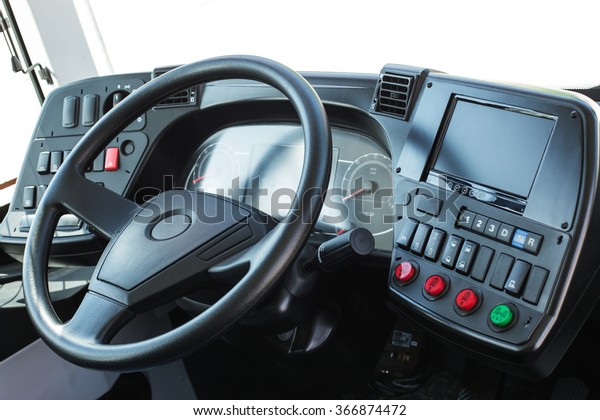 Modern automobile control panel. Dashboard with\
navigation of an autobus.\
