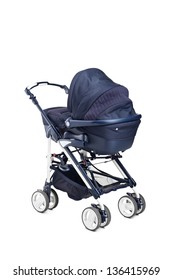 A Modern Baby Stroller Isolated Against White Background