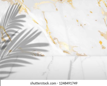 Modern background of shadows palm leaves on a white Marble wall. - Shutterstock ID 1248491749