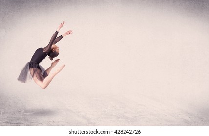 Modern Ballet Dancer Performing Art Jump With Empty Copy Space Background