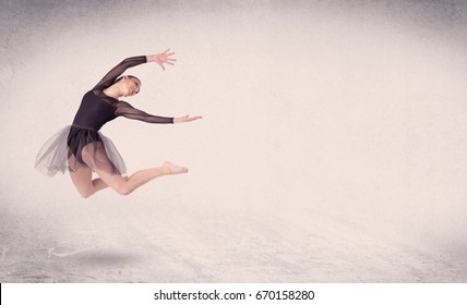 Modern Ballet Dancer Performing Art Jump With Empty Copy Space Background