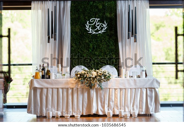 Modern Banquet Hall Decorated Floristry Wedding Stock Photo
