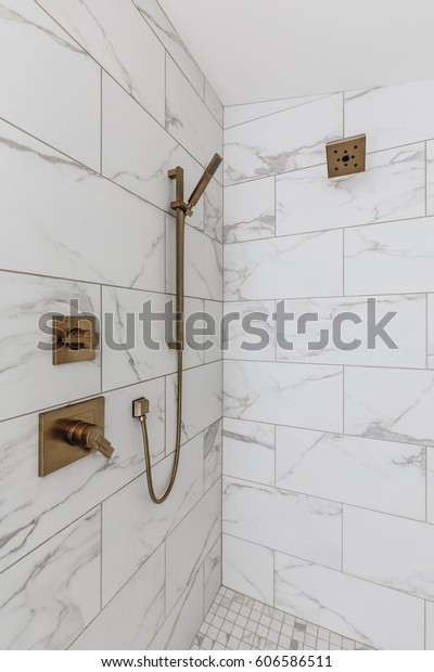 Modern Bathroom Brass Fixtures Stock Photo Edit Now 606586511
